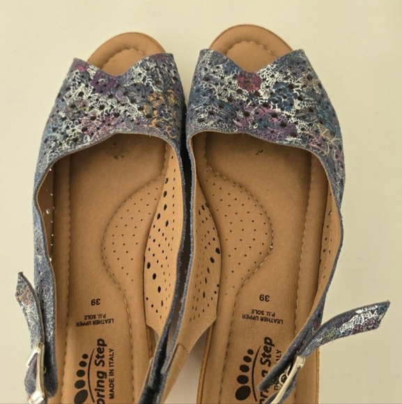 Spring Step Jaciosing Blue Multi Print Leather Wedge Sandal, EU 39, US 8.5-9 - Picture 6 of 11